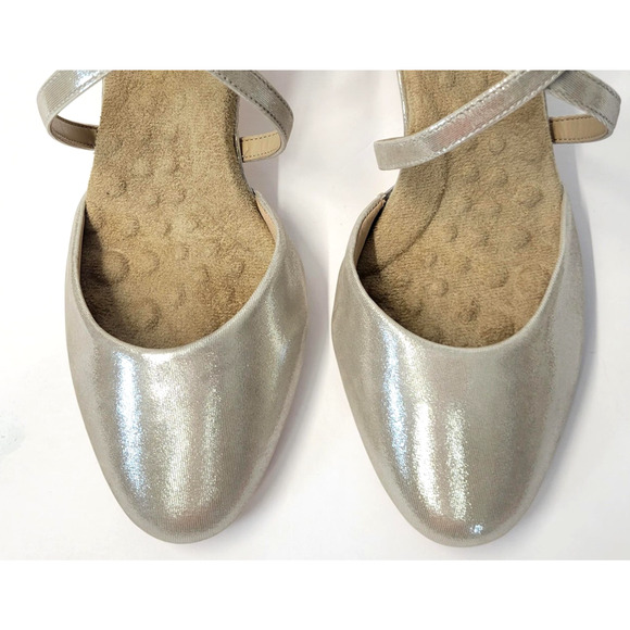Ros Hommerson Caliente Shoes Womens 9.5W Silver Shimmer Leather Slingback Retro - Picture 3 of 13